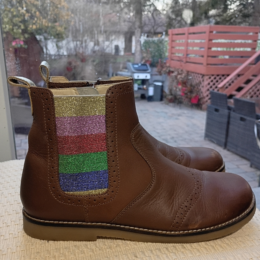 Mini Boden Brown Chelsea Boots with Multicolor Stripe - Picture 2 of 7